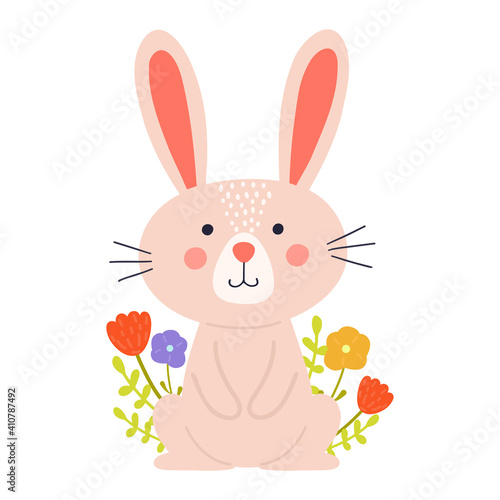 Cute rabbit. Easter bunny. Isolated on a white background. Cartoon character for kids and other design. 