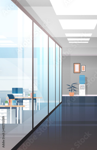empty coworking area no people open space modern office interior vertical vector illustration