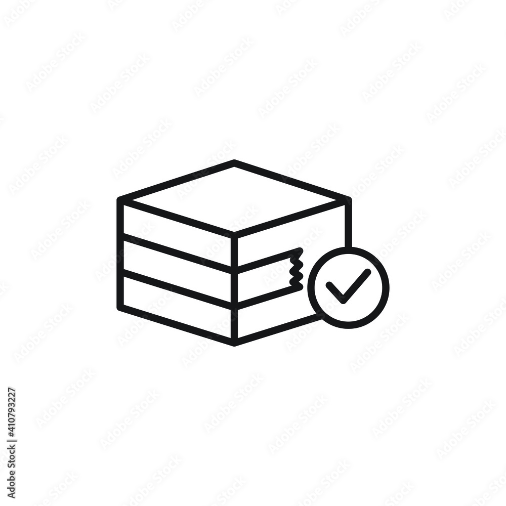 Delivered box verification icon design. isolated on white background Delivered box verification icon design. isolated on white background