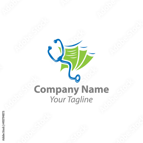 Medical Billing logo, stethoscope and paper concept and medical symbol Logo design with business card Template