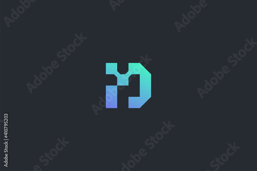 Futuristic Geometric Letter D Dark Background Logo Monogram Template