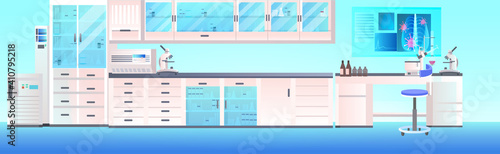 modern lab interior empty no people chemical laboratory with furniture horizontal vector illustration