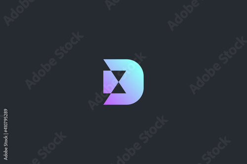 Futuristic Geometric Letter D Dark Background Logo Monogram Template