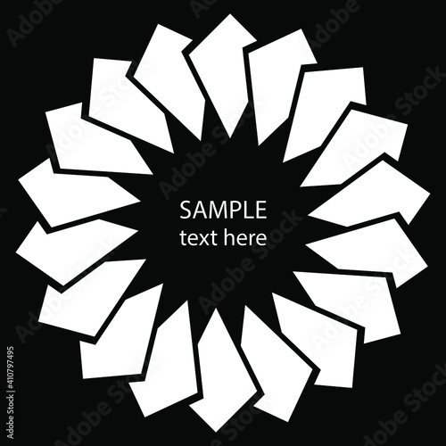 Abstract white shape in circle form. Geometric art. Design element for round logo, prints, blackout tattoo, sign, symbol, abstract background, template and textile pattern