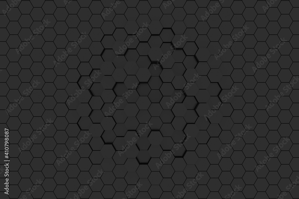 Creative dark hexagon wallpaper. Design and mosaic concept. 3D Rendering Creative dark hexagon wallpaper. Design and mosaic concept. 3D Rendering