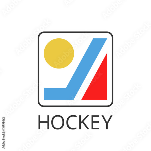 Hockey logo icon sign badge Puck hockey stick symbol label Sport winter emblem competition Modern creative abstract design ice style Fashion print clothes apparel greeting invitation card cover banner