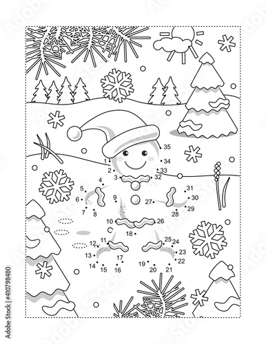 Gingerbread man full page connect the dots puzzle and coloring page 