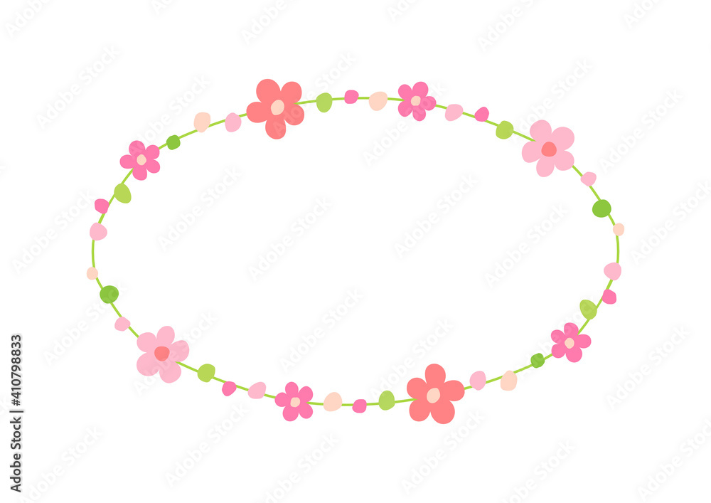 Cute flowers ellipse frame isolated on white background. Cute flowers ellipse frame isolated on white background.