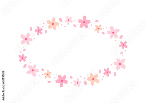 Cherry blossom ellipse frame isolated on white background.