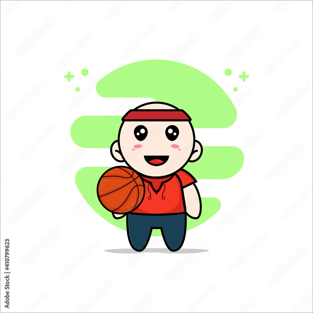 Cute kids character holding a basket ball. Cute kids character holding a basket ball.