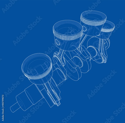 Engine crankshaft with pistons outline. Vector