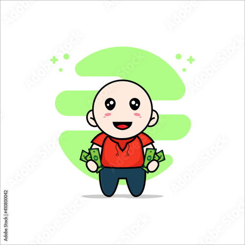 Cute kids character holding a money. © Turn