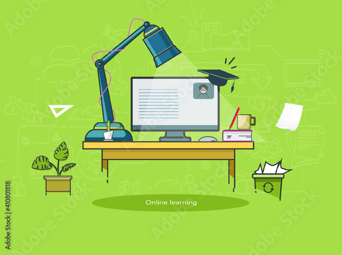 Online Distance School. Blended and Flipped Learning Education Concept Vector Illustration.