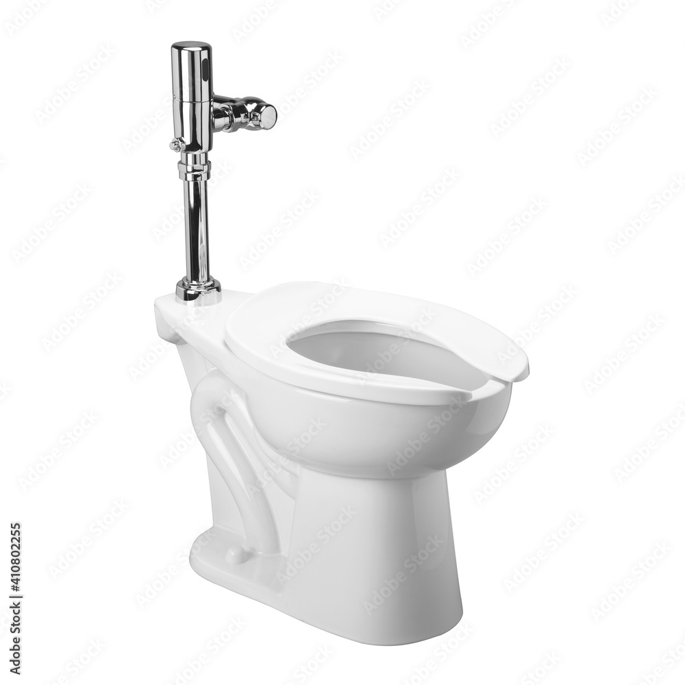 Ceramic Toilet Bowl Isolated on White. Modern Floor Mounted Flush