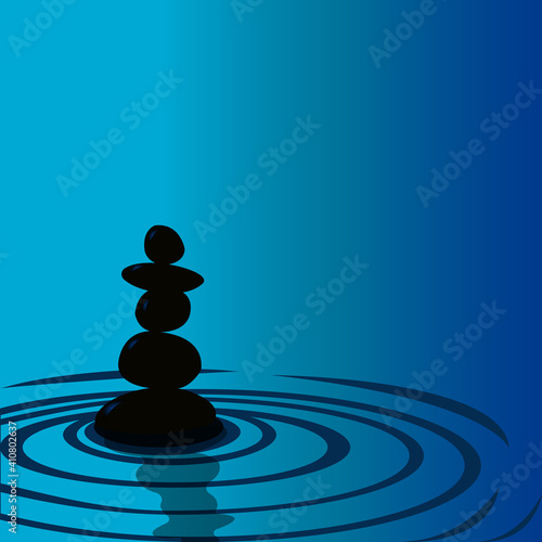 Balancing stones on the water. Meditation. Vector illustration.