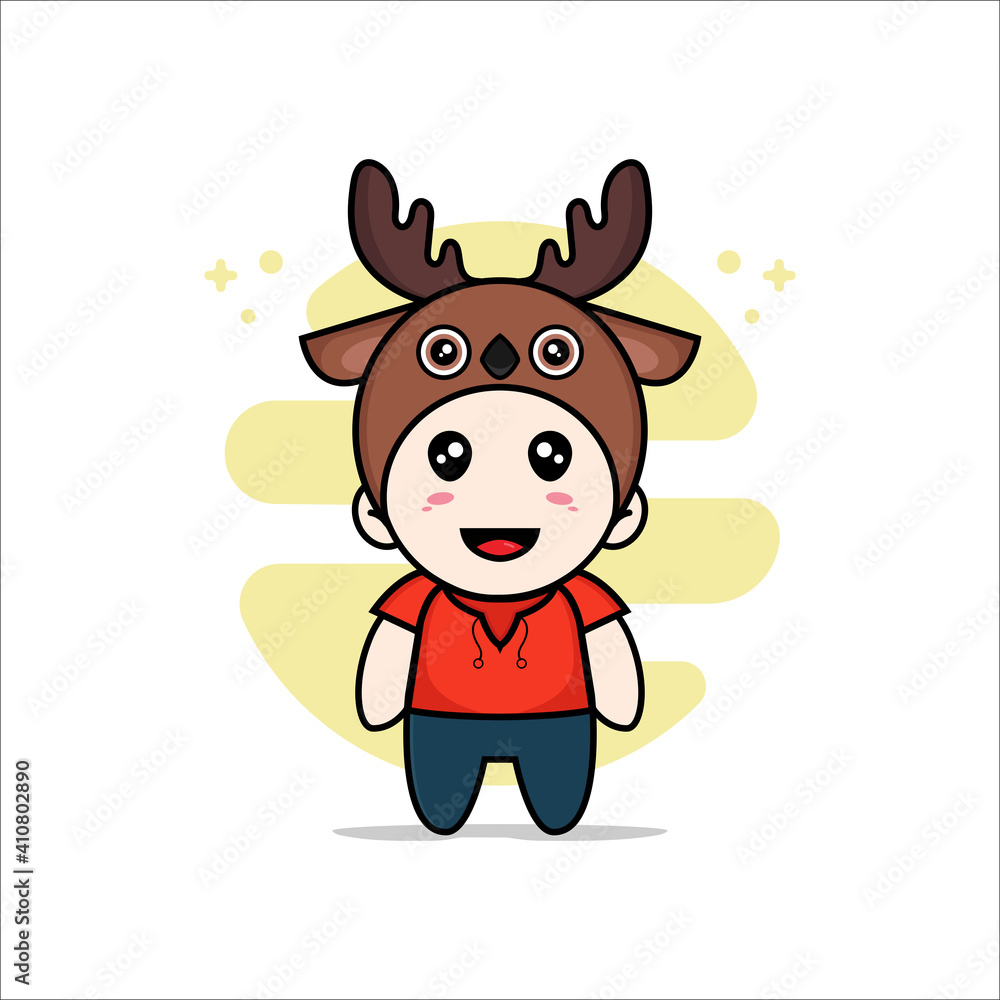Cute kids character wearing deer costume.