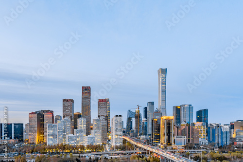 High-view night scenery of CBD buildings in Beijing  China 