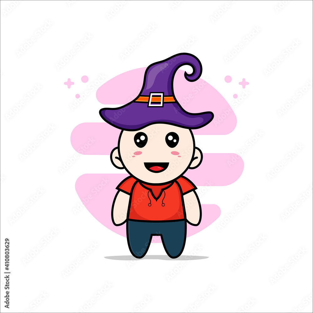 Cute kids character wearing witch hat.