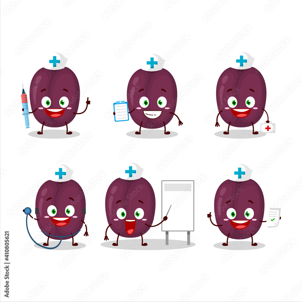 Doctor profession emoticon with plum cartoon character