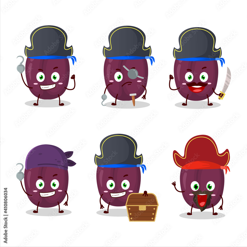 Cartoon character of plum with various pirates emoticons Cartoon character of plum with various pirates emoticons