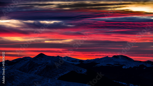 Fototapeta Naklejka Na Ścianę i Meble -  An awesome sky over the mountains. Połonina Caryńska and Mount Tarnica, Bieszczady National Park, The Carpathians, Poland.