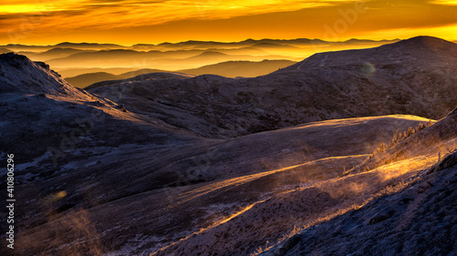 Fototapeta Naklejka Na Ścianę i Meble -  An awesome mountain landscape. Mount Halicz at sunrise, Bieszczady National Park, The Carpathians, Poland