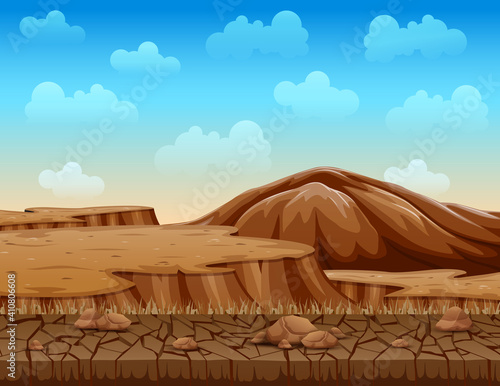Landscape of dry cracked ground illustration