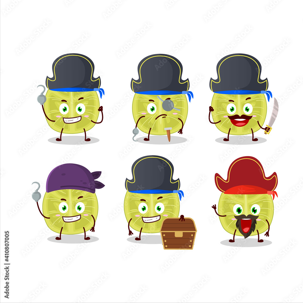 Cartoon character of slice of amla with various pirates emoticons