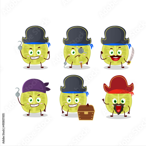 Cartoon character of slice of amla with various pirates emoticons
