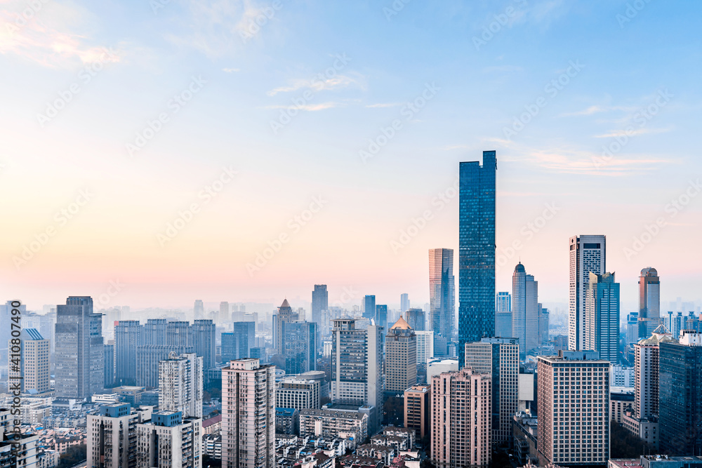 Dusk scenery of Nanjing city skyline in Jiangsu, China Dusk scenery of Nanjing city skyline in Jiangsu, China