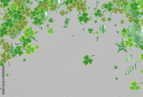 Modern flyer for St. Patrick's party. with green four and tree leaf clovers on balloons background. Vector illustration. Party invitation There is space for text. Happy St. Patrick's Day.