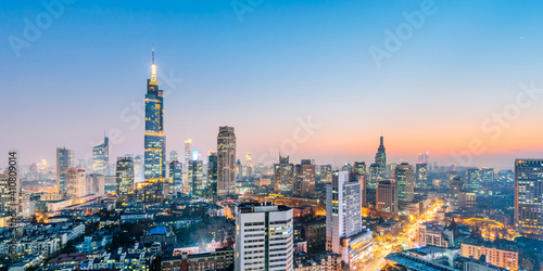 Night view of Zifeng Building and city skyline in Nanjing  Jiangsu  China 