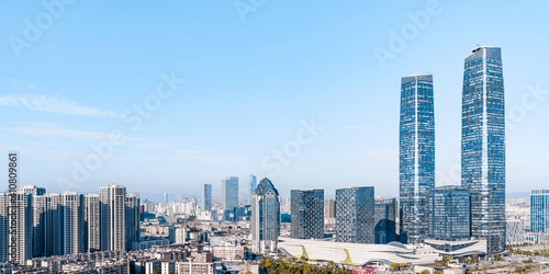 Sunny view of Kunming twin towers and city skyline in Yunnan  China 