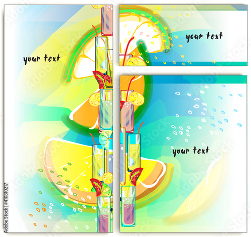 A set of formats for postcards and banners for the holiday. Light up! Holiday, beach holiday, party. Invitation to a birthday party, hen party, bachelor party. Cocktail,bar, wine, juices.Festival.