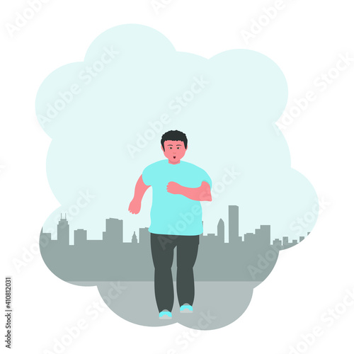 vector of obese man doing sports running