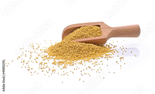 Millet in a scoop isolated on a white background.