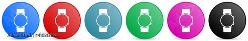 Smartwatch, smart watch vector icons, set of circle gradient buttons in 6 colors options for webdesign and mobile applications