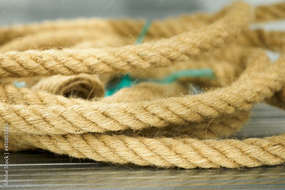 Detail of a cord made of natural hemp.
