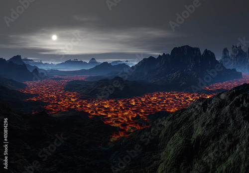 3D Rendered Volcanic Alien Landscape - 3D Illustration
