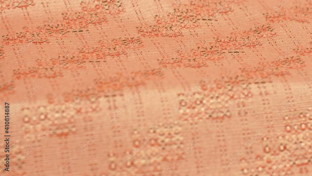 Dolly shot close up detailed cloth texture of shiny cloth. Continuous circular elastic weave material. Dolly shot close up detailed cloth texture of shiny cloth. Continuous circular elastic weave material.