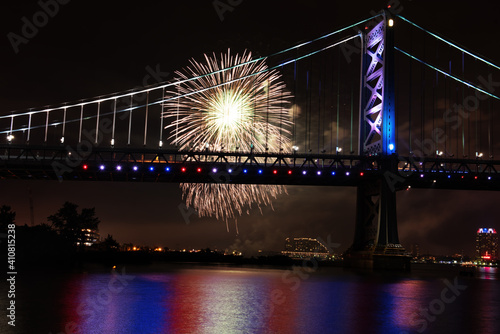 Fireworks Exploding Near Ben Franklin Bridge Philadelphia PA on July 4th. photo