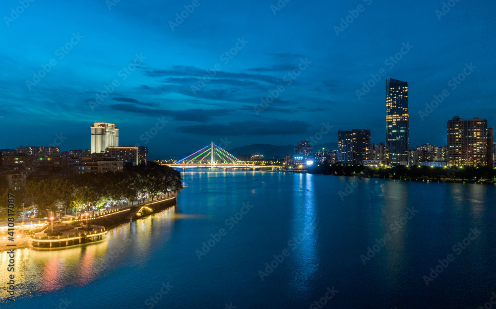 Night view of Hesheng Bridge and Huizhou Bridge in Huizhou City, Guangdong Province, China