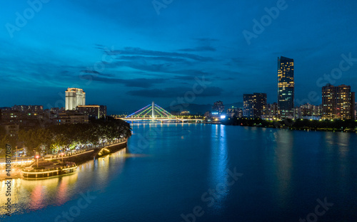 Night view of Hesheng Bridge and Huizhou Bridge in Huizhou City  Guangdong Province  China
