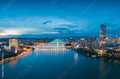 Night view of Hesheng Bridge and Huizhou Bridge in Huizhou City, Guangdong Province, China