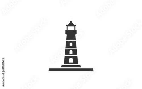 Lighthouse Searchlight Beacon Tower Island Beach Coast Simple Line Art logo Template