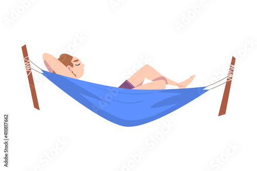 Female Lying in Hammock and Sleeping Vector Illustration