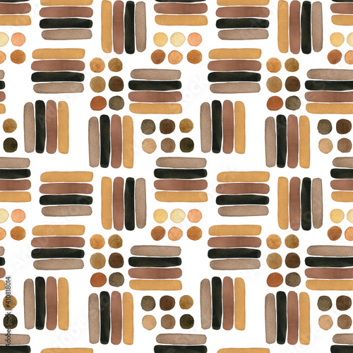 Watercolor geometrical brown seamless background. Black lives matter pattern. Brown lines and spots. Earthy colors.