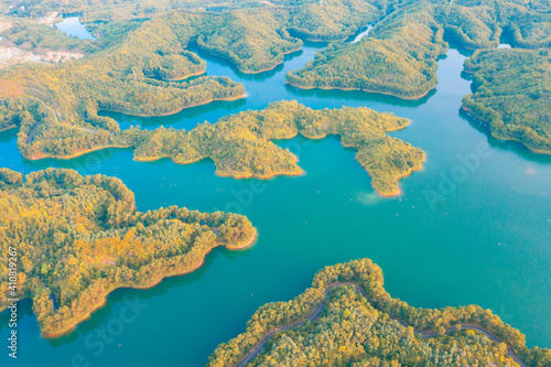 Aerial view of Honghua Lake scenic spot in Huizhou City, Guangdong Province, China