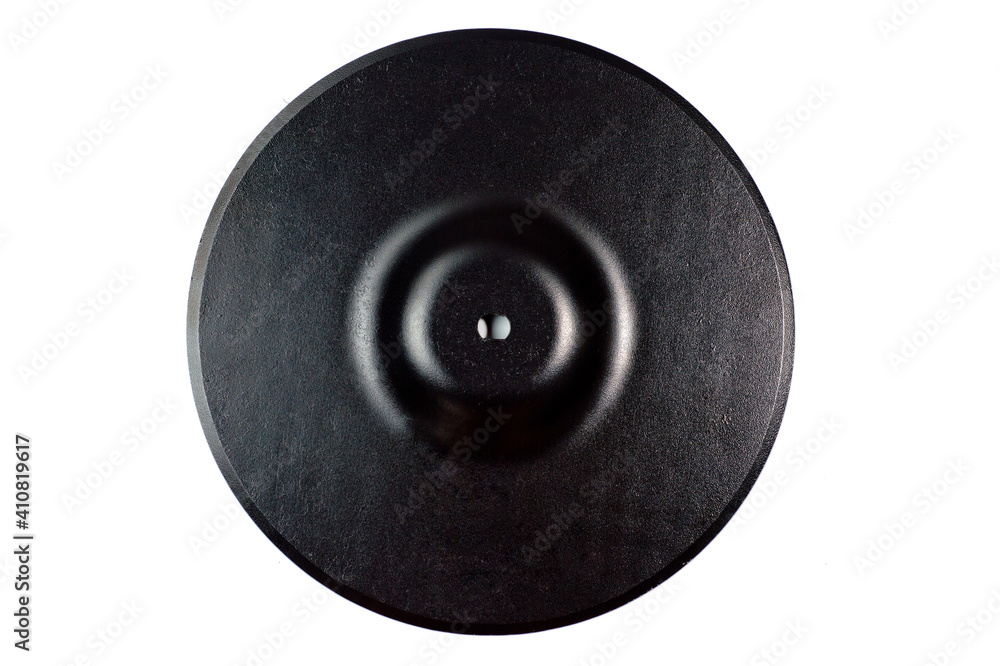Disc harrows for tractor for tillage, black shot on a white background. Background for agricultural machinery. Disc harrows for tractor for tillage, black shot on a white background. Background for agricultural machinery.