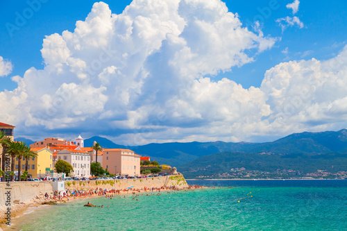 Ajaccio public beach full of people at sunny day